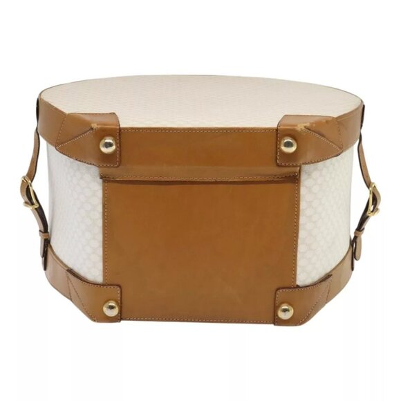 CELINE Macadam Canvas Hat Case Trunk PVC Leather White Authentic - Picture 3 of 16